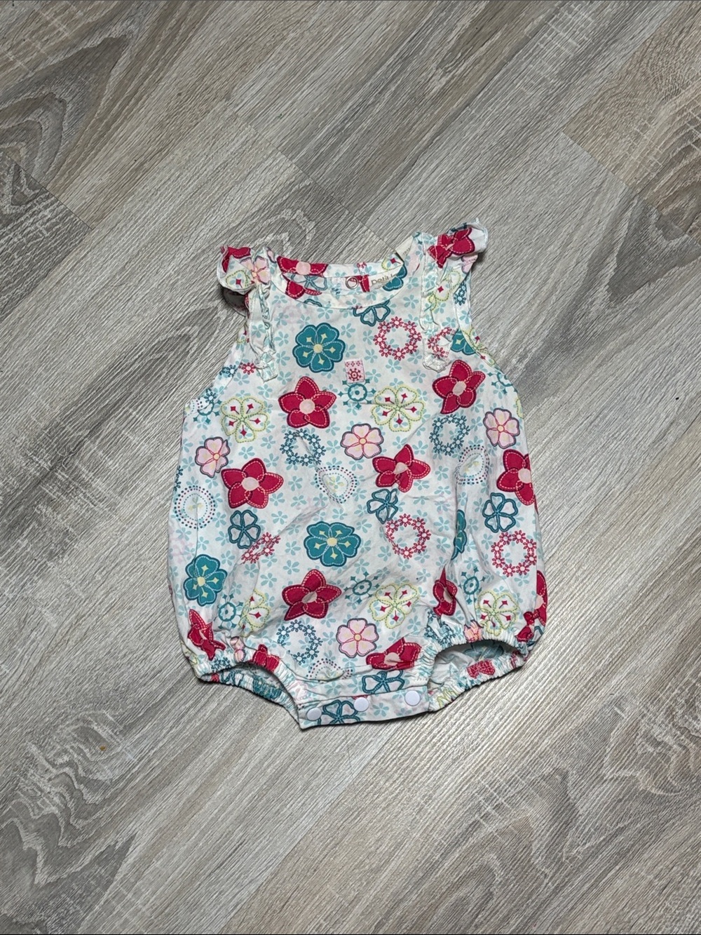 Baby Floral Cotton Bubble Romper in White, Teal & Pink
